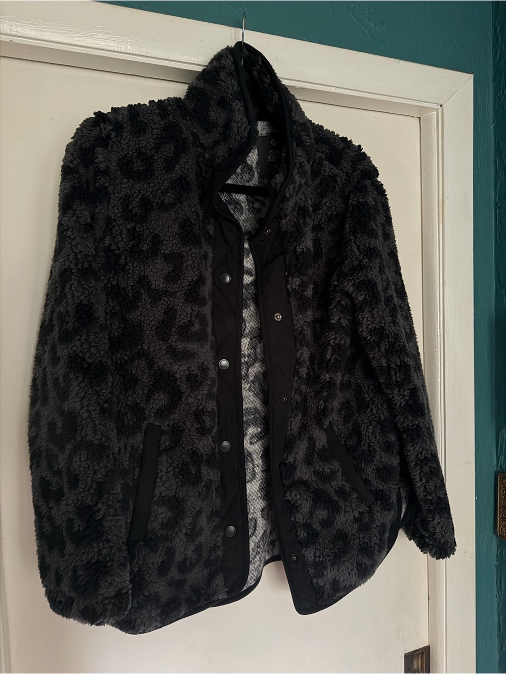 Cozy Black Plush Teddy Jacket with Snap Front